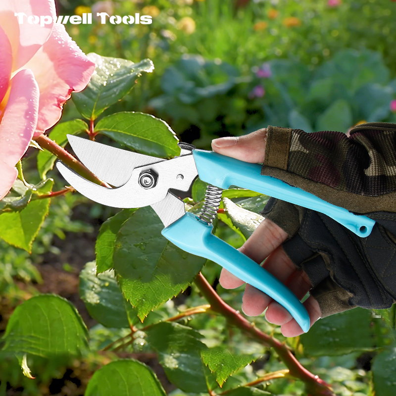 6.93" Light Blue Bypass Pruning Shears - Stainless Steel Gardening