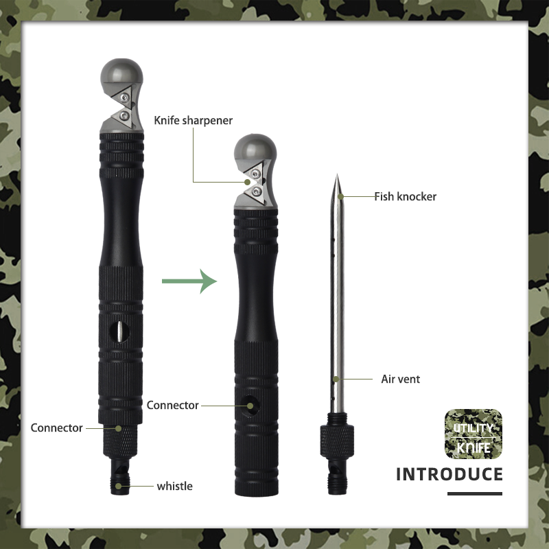 4-in-1 Tactical Fishing Multi-Tool - Ikejime Fish Knocker & Spike with Air Vent