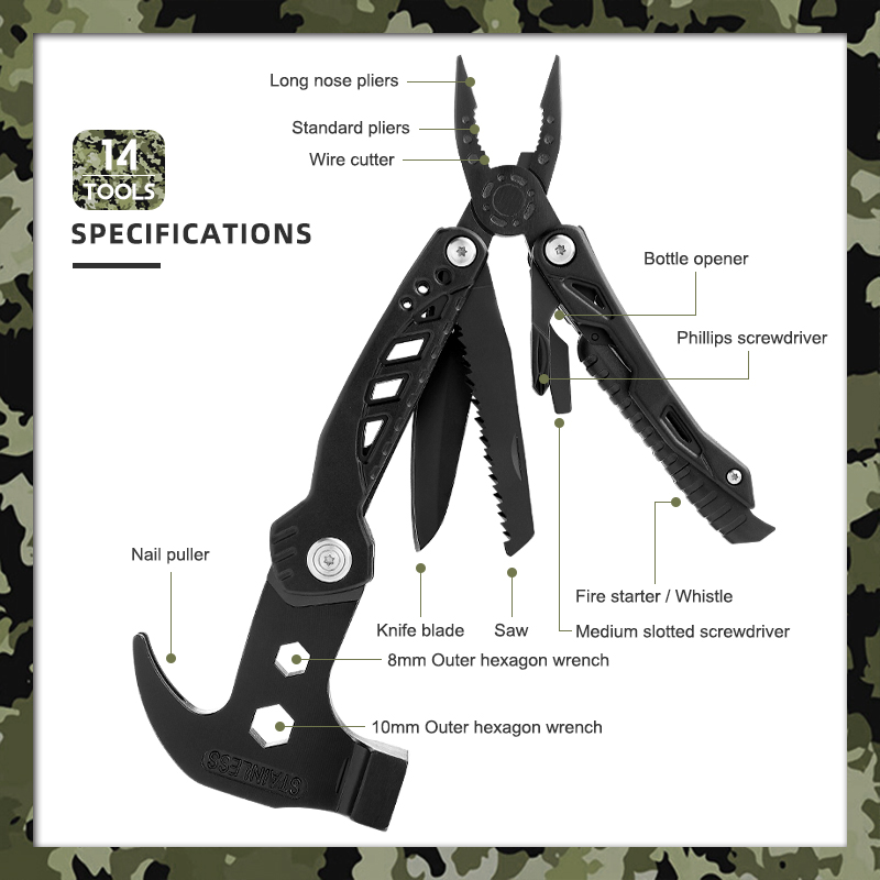 Topwell Tools 12-in-1 Multi-Tool Hammer, Heavy Duty Stainless Steel Survival Gear