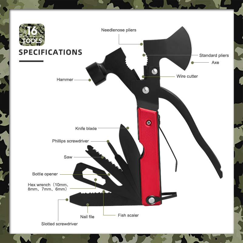 Multi-functional Stainless Steel Survival Axes Hammer for Hiking Camping