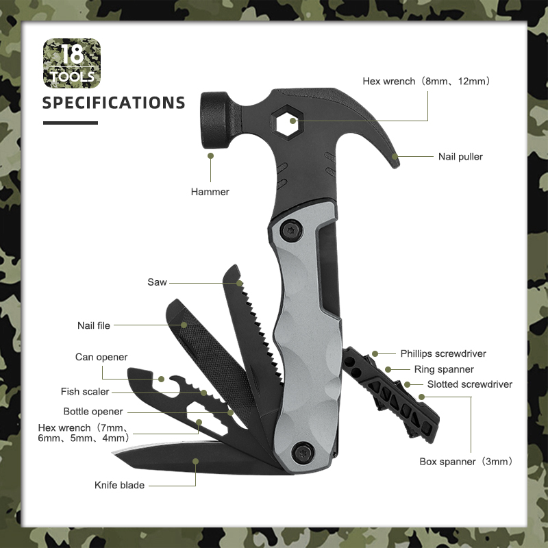 Stainless Steel Survival Multi-functional Axes Hammer for Camping Hiking
