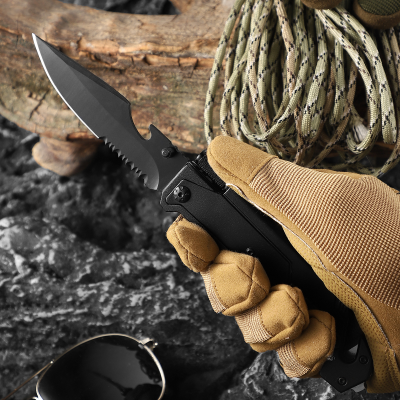  3 in 1 Stainless Steel Black Portable Folding Hunting Knife