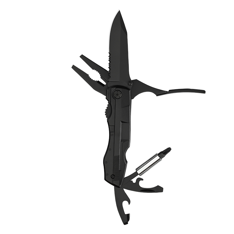 19-in-1 Tactical Multitool Pliers with 9-Piece Screwdriver Bit Set - All-Black Heavy Duty Multi Tool 