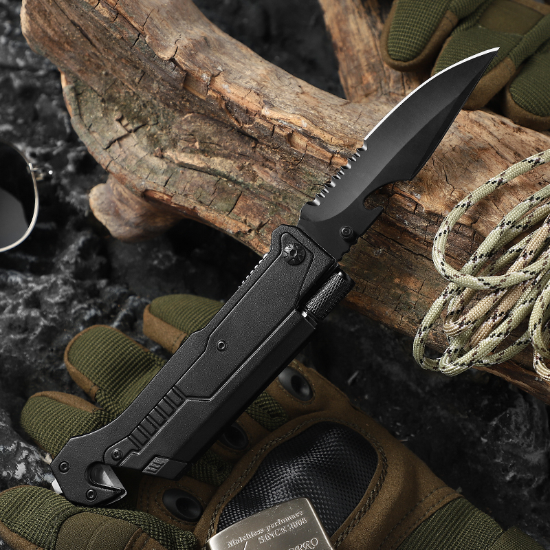  3 in 1 Stainless Steel Black Portable Folding Hunting Knife