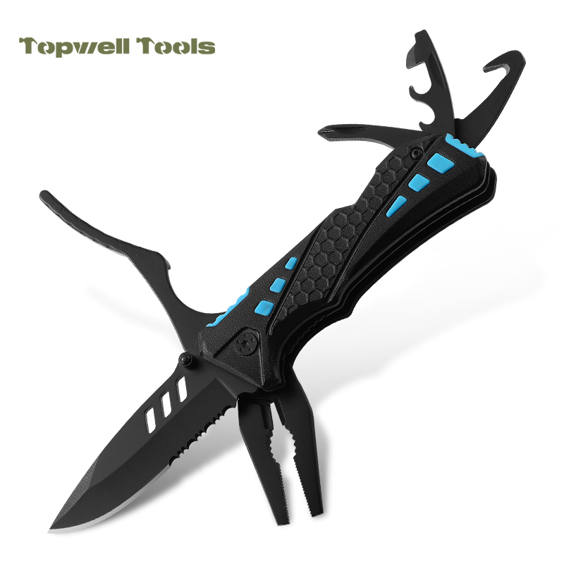 19-in-1 Multitool Pliers with 9-Piece Screwdriver Bit Set - Tactical Survival Folding Knife