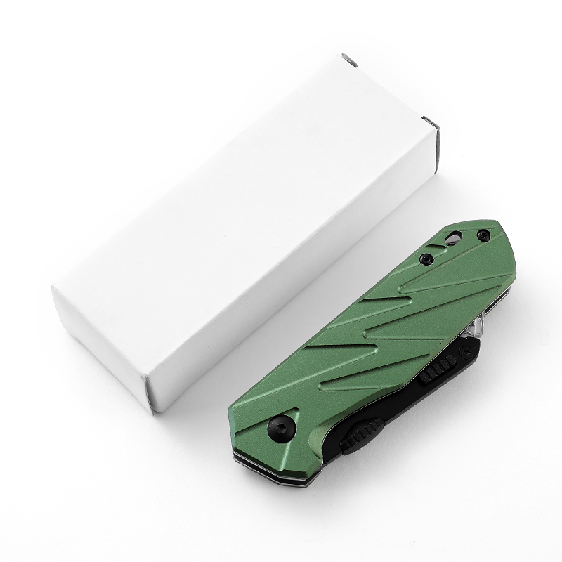 Tactical Folding Utility Knife with Forest Green Aluminum Alloy Handle