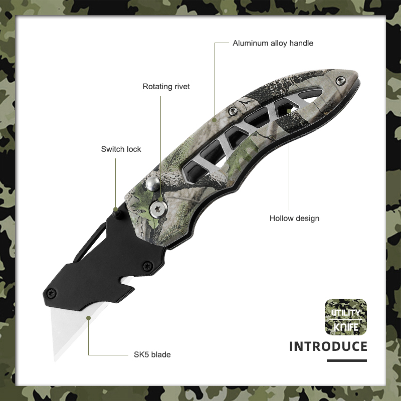 Tactical Camouflage Folding Utility Knife with SK5 Carbon Steel Blade