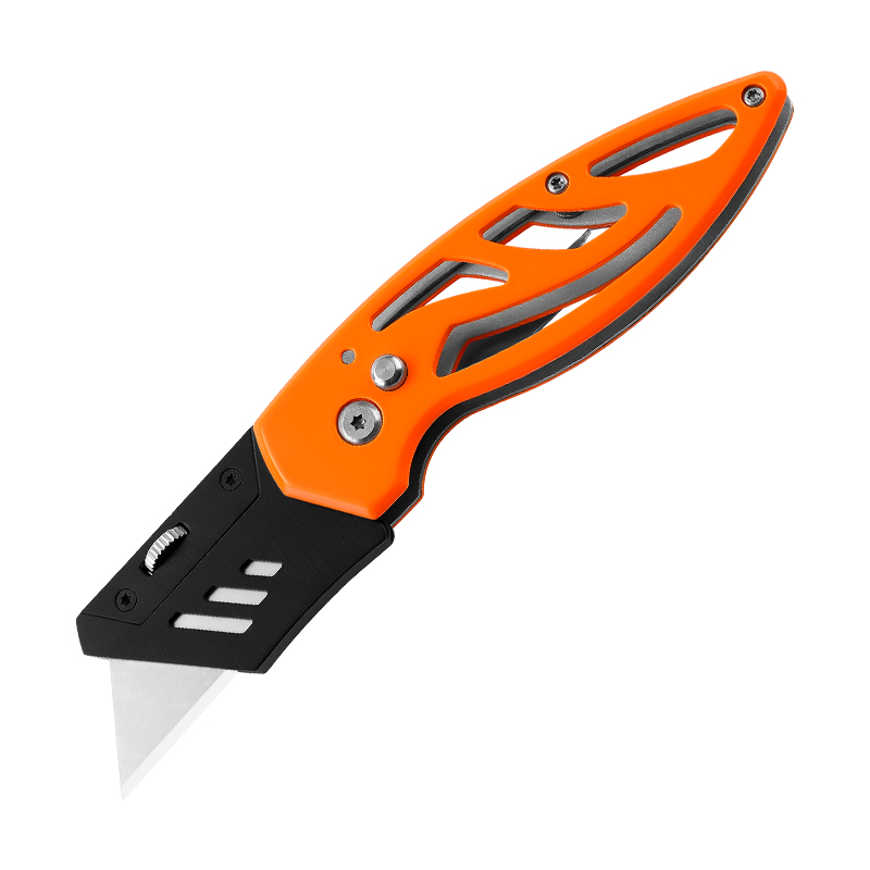 Heavy Duty Folding Utility Knife with High-Visibility Orange Aluminum Handle