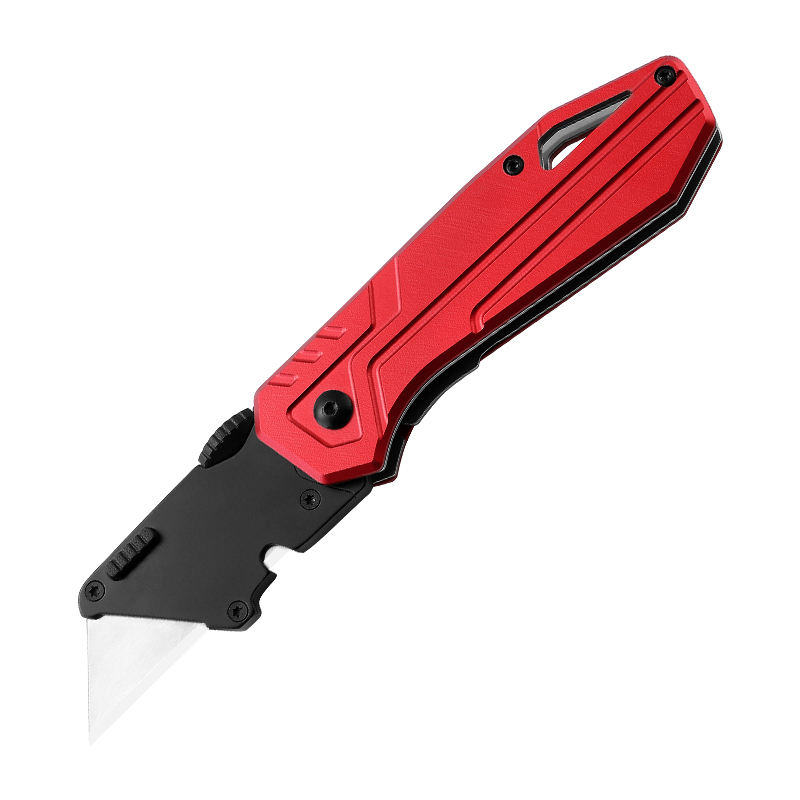 Red and Black Stainless Steel Utility Plastic Handle Folding Pocket Knife 