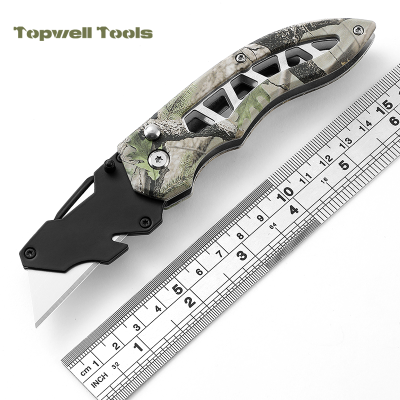 Tactical Camouflage Folding Utility Knife with SK5 Carbon Steel Blade