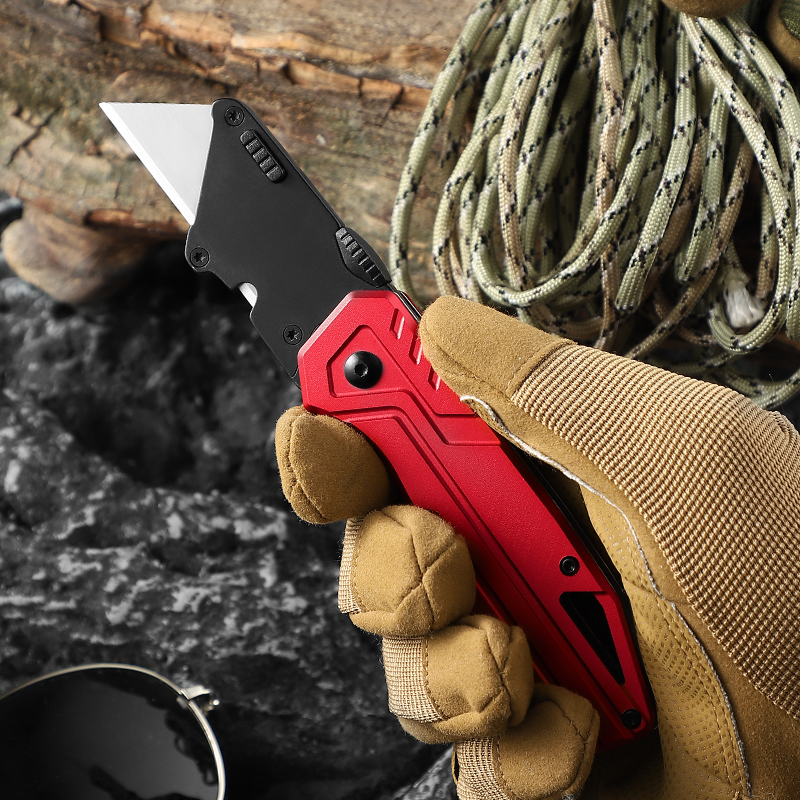 Red and Black Stainless Steel Utility Plastic Handle Folding Pocket Knife 