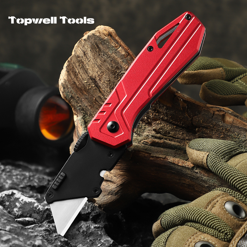 Red and Black Stainless Steel Utility Plastic Handle Folding Pocket Knife 