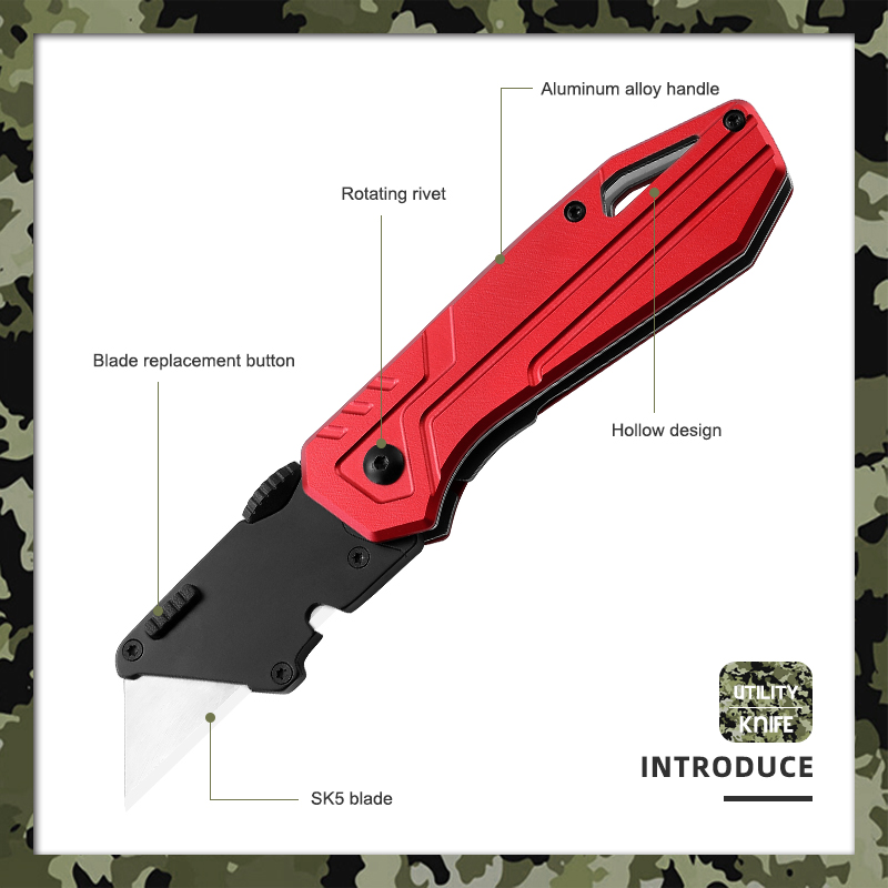Red and Black Stainless Steel Utility Plastic Handle Folding Pocket Knife 