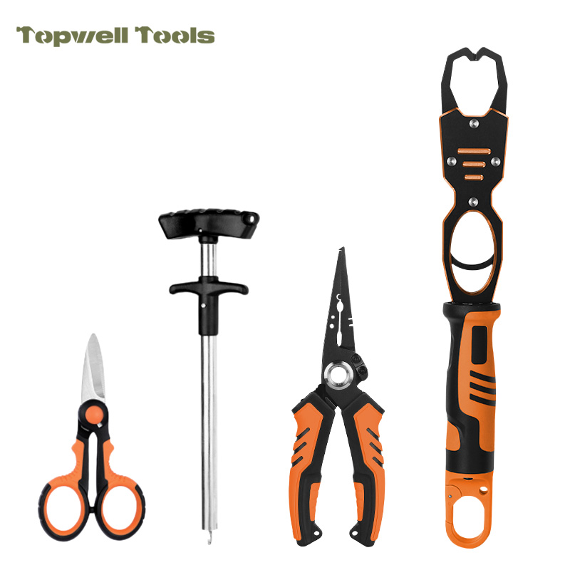 Professional 4-Piece Fishing Tool Kit - Includes Fish Lip Gripper with Scale