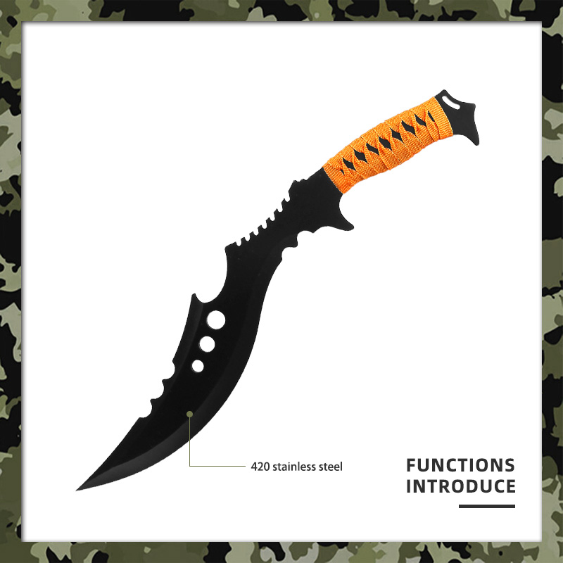 Tactical Fixed Blade Survival Knife - 420 Stainless Steel Full Tang  Curved Blade