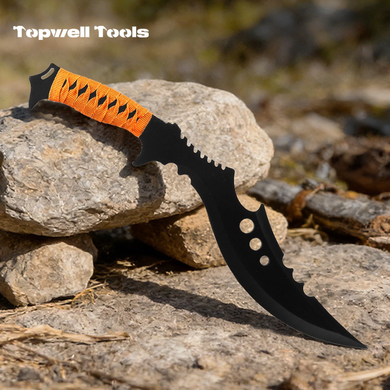 Tactical Fixed Blade Survival Knife - 420 Stainless Steel Full Tang  Curved Blade