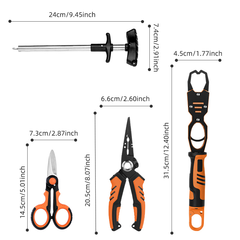 Professional 4-Piece Fishing Tool Kit - Includes Fish Lip Gripper with Scale