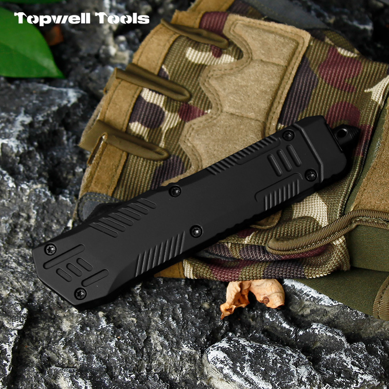 9.06" Tactical OTF Automatic Knife - 420 Stainless Steel Tanto Blade with Aluminum Alloy Handle & Integrated Window Breaker