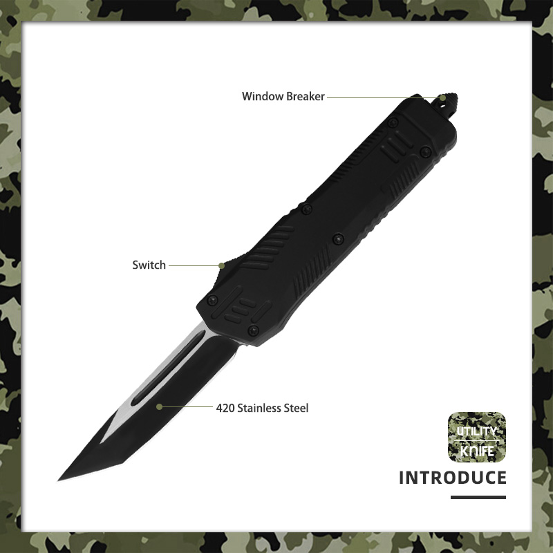 9.06" Tactical OTF Automatic Knife - 420 Stainless Steel Tanto Blade with Aluminum Alloy Handle & Integrated Window Breaker