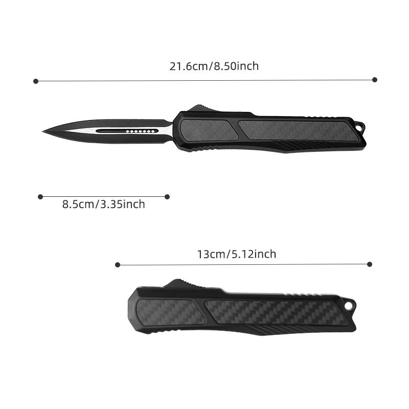 8.50" OTF Automatic Knife - 440 Stainless Steel Double-Edge Dagger Blade with Carbon Fiber Inlay Zinc Alloy Handle