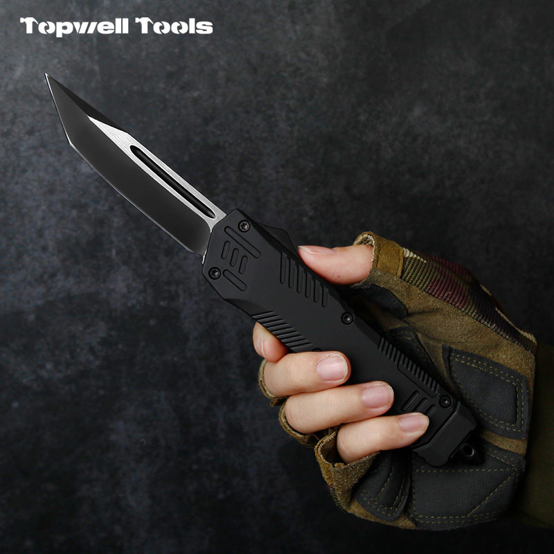 9.06" Tactical OTF Automatic Knife - 420 Stainless Steel Tanto Blade with Aluminum Alloy Handle & Integrated Window Breaker
