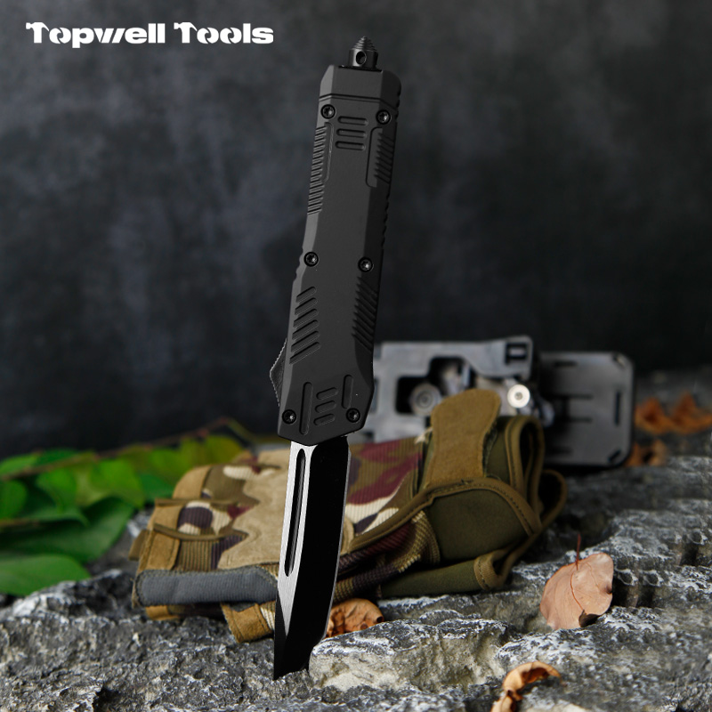 9.06" Tactical OTF Automatic Knife - 420 Stainless Steel Tanto Blade with Aluminum Alloy Handle & Integrated Window Breaker