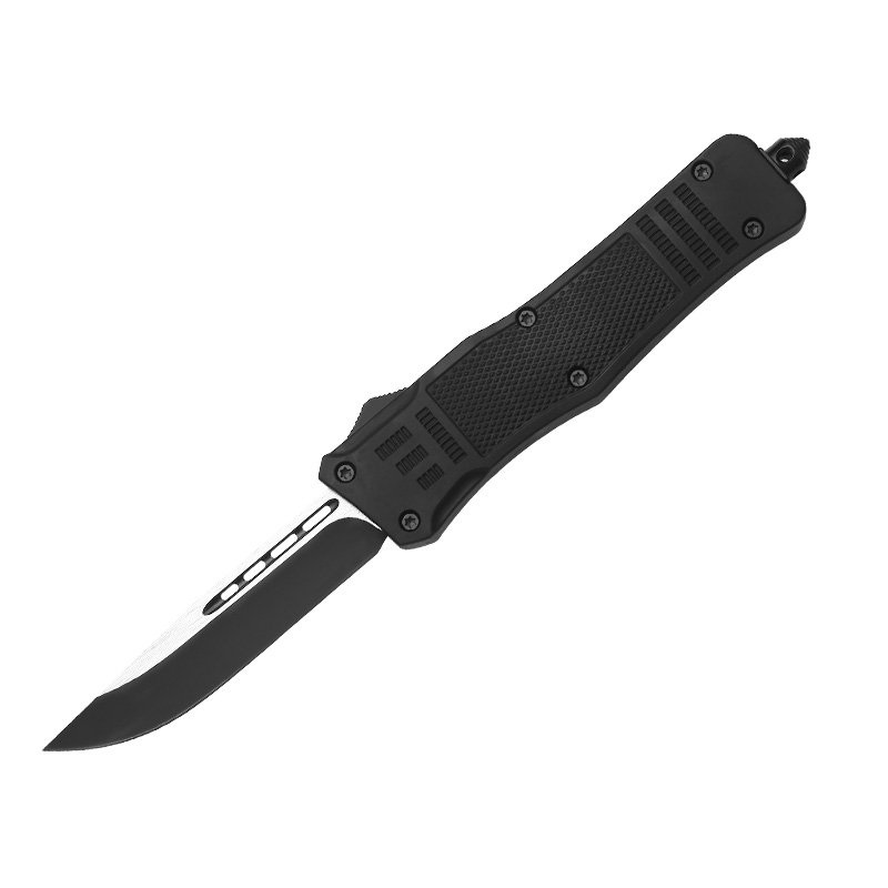 9" Automatic OTF Tactical Knife - Damascus Pattern 420 Stainless Steel Blade with Zinc Alloy Handle & Integrated Window Breaker