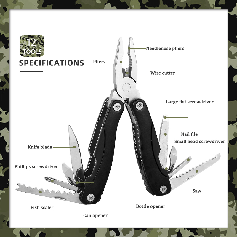 12-in-1 Ergonomic Outdoor Multi-Tool Pliers
