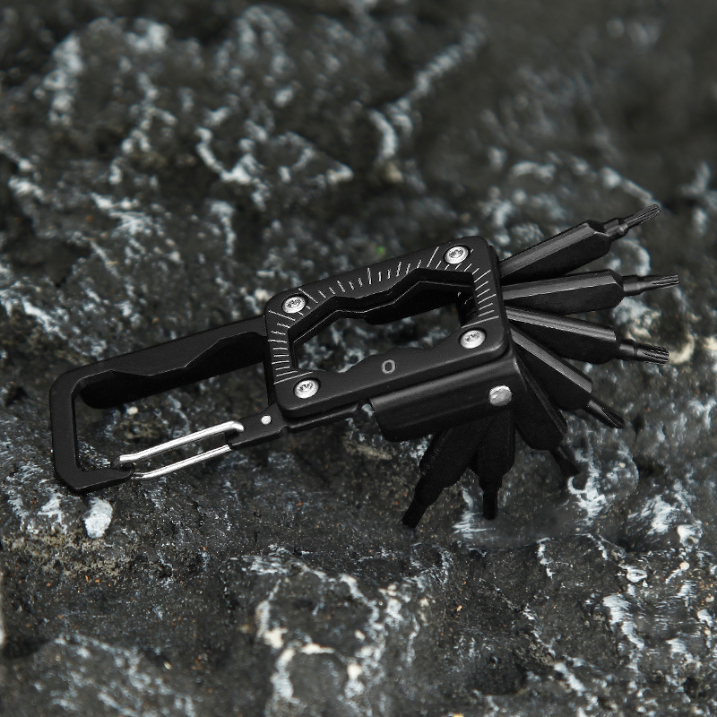 Compact Bike Maintenance Tool - Durable 2Cr13 Stainless Steel Cycling Multi-Tool with Keychain Clip, Protractor & Mobile Stand for Road & MTB