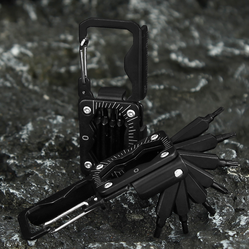 Compact Bike Maintenance Tool - Durable 2Cr13 Stainless Steel Cycling Multi-Tool with Keychain Clip, Protractor & Mobile Stand for Road & MTB